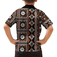 Fiji Masi Tapa Pattern Orange Family Matching Off Shoulder Short Dress and Hawaiian Shirt - Polynesian Pride