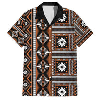 Fiji Masi Tapa Pattern Orange Family Matching Short Sleeve Bodycon Dress and Hawaiian Shirt LT01 Dad's Shirt - Short Sleeve Orange - Polynesian Pride