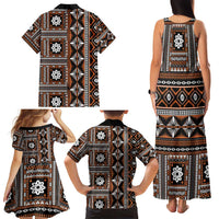 Fiji Masi Tapa Pattern Orange Family Matching Tank Maxi Dress and Hawaiian Shirt LT01 - Polynesian Pride