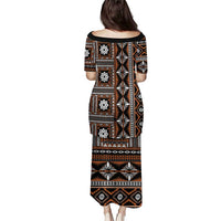 Fiji Masi Tapa Pattern Orange Puletasi - Polynesian Pride