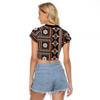 Fiji Masi Tapa Pattern Orange Raglan Cropped T Shirt - Polynesian Pride