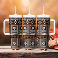 Fiji Masi Tapa Pattern Orange Tumbler With Handle - Polynesian Pride