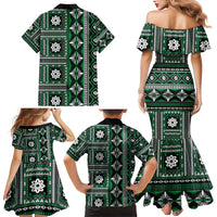 Fiji Masi Tapa Pattern Green Family Matching Mermaid Dress and Hawaiian Shirt LT01 - Polynesian Pride