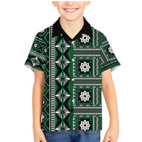 Fiji Masi Tapa Pattern Green Family Matching Mermaid Dress and Hawaiian Shirt LT01 Son's Shirt Green - Polynesian Pride