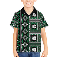 Fiji Masi Tapa Pattern Green Family Matching Short Sleeve Bodycon Dress and Hawaiian Shirt LT01 Son's Shirt Green - Polynesian Pride