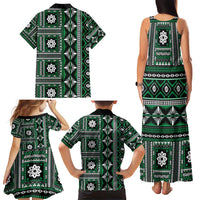 Fiji Masi Tapa Pattern Green Family Matching Tank Maxi Dress and Hawaiian Shirt LT01 - Polynesian Pride