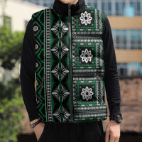 Fiji Masi Tapa Pattern Green Sleeveless Puffer Jacket - Polynesian Pride