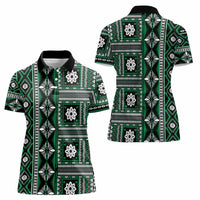 Fiji Masi Tapa Pattern Green Women Polo Shirt - Polynesian Pride