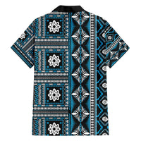 Fiji Masi Tapa Pattern Blue Family Matching Short Sleeve Bodycon Dress and Hawaiian Shirt LT01 - Polynesian Pride