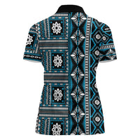 Fiji Masi Tapa Pattern Blue Women Polo Shirt - Polynesian Pride