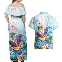 Hawaii Flamingo Couples Matching Off Shoulder Maxi Dress and Hawaiian Shirt Plumeria Tropical Beach LT01 - Polynesian Pride