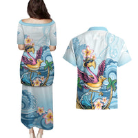 Hawaii Flamingo Couples Matching Puletasi and Hawaiian Shirt Plumeria Tropical Beach LT01 - Polynesian Pride