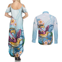 Hawaii Flamingo Couples Matching Summer Maxi Dress and Long Sleeve Button Shirt Plumeria Tropical Beach LT01 - Polynesian Pride