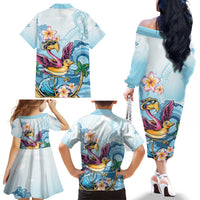 Hawaii Flamingo Family Matching Off The Shoulder Long Sleeve Dress and Hawaiian Shirt Plumeria Tropical Beach LT01 - Polynesian Pride