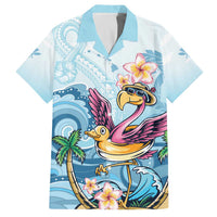 Hawaii Flamingo Family Matching Off The Shoulder Long Sleeve Dress and Hawaiian Shirt Plumeria Tropical Beach LT01 Dad's Shirt - Short Sleeve Blue - Polynesian Pride