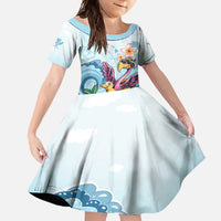 Hawaii Flamingo Family Matching Off Shoulder Maxi Dress and Hawaiian Shirt Plumeria Tropical Beach LT01 Daughter's Dress Blue - Polynesian Pride