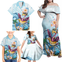 Hawaii Flamingo Family Matching Off Shoulder Maxi Dress and Hawaiian Shirt Plumeria Tropical Beach LT01 - Polynesian Pride
