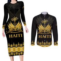 Haiti Neg Marron Gold Couples Matching Long Sleeve Bodycon Dress and Long Sleeve Button Shirt Lespwa pa anyen san aksyon LT01 Gold - Polynesian Pride