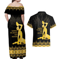Haiti Neg Marron Gold Couples Matching Off Shoulder Maxi Dress and Hawaiian Shirt Lespwa pa anyen san aksyon LT01 - Polynesian Pride
