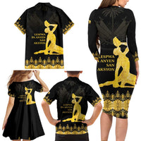 Haiti Neg Marron Gold Family Matching Long Sleeve Bodycon Dress and Hawaiian Shirt Lespwa pa anyen san aksyon LT01 - Polynesian Pride