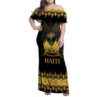 Haiti Neg Marron Gold Family Matching Off Shoulder Maxi Dress and Hawaiian Shirt Lespwa pa anyen san aksyon LT01 Mom's Dress Gold - Polynesian Pride