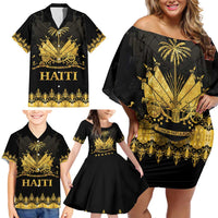 Haiti Neg Marron Gold Family Matching Off Shoulder Short Dress and Hawaiian Shirt Lespwa pa anyen san aksyon LT01 - Polynesian Pride