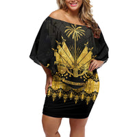Haiti Neg Marron Gold Family Matching Off Shoulder Short Dress and Hawaiian Shirt Lespwa pa anyen san aksyon LT01 Mom's Dress Gold - Polynesian Pride