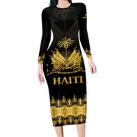 Haiti Neg Marron Gold Long Sleeve Bodycon Dress Lespwa pa anyen san aksyon LT01 Long Dress Gold - Polynesian Pride