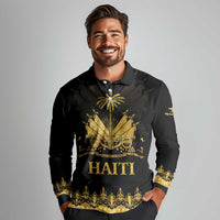 Haiti Neg Marron Gold Long Sleeve Polo Shirt Lespwa pa anyen san aksyon LT01 - Polynesian Pride