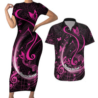 Personalised Survivor Melody Pink Couples Matching Short Sleeve Bodycon Dress and Hawaiian Shirt Breast Cancer Polynesian Pattern LT01 Pink - Polynesian Pride