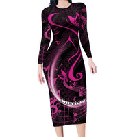 Personalised Survivor Melody Pink Family Matching Long Sleeve Bodycon Dress and Hawaiian Shirt Breast Cancer Polynesian Pattern LT01 Mom's Dress Pink - Polynesian Pride
