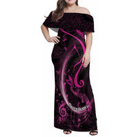 Personalised Survivor Melody Pink Family Matching Off Shoulder Maxi Dress and Hawaiian Shirt Breast Cancer Polynesian Pattern LT01 Mom's Dress Pink - Polynesian Pride