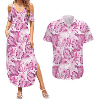 Pink Ribbon Hibiscus Tropical Pattern Couples Matching Summer Maxi Dress and Hawaiian Shirt Breast Cancer LT01 Pink - Polynesian Pride