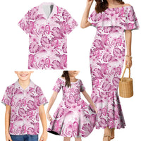 Pink Ribbon Hibiscus Tropical Pattern Family Matching Mermaid Dress and Hawaiian Shirt Breast Cancer LT01 - Polynesian Pride