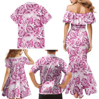 Pink Ribbon Hibiscus Tropical Pattern Family Matching Mermaid Dress and Hawaiian Shirt Breast Cancer LT01 - Polynesian Pride
