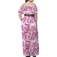 Pink Ribbon Hibiscus Tropical Pattern Family Matching Off Shoulder Maxi Dress and Hawaiian Shirt Breast Cancer LT01 - Polynesian Pride