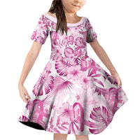 Pink Ribbon Hibiscus Tropical Pattern Family Matching Off Shoulder Short Dress and Hawaiian Shirt Breast Cancer LT01 Daughter's Dress Pink - Polynesian Pride