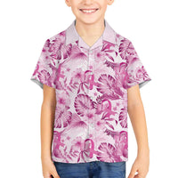 Pink Ribbon Hibiscus Tropical Pattern Family Matching Off Shoulder Short Dress and Hawaiian Shirt Breast Cancer LT01 Son's Shirt Pink - Polynesian Pride