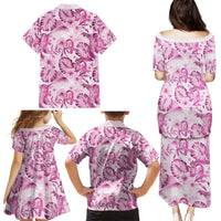 Pink Ribbon Hibiscus Tropical Pattern Family Matching Puletasi and Hawaiian Shirt Breast Cancer LT01 - Polynesian Pride