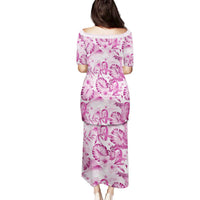 Pink Ribbon Hibiscus Tropical Pattern Family Matching Puletasi and Hawaiian Shirt Breast Cancer LT01 - Polynesian Pride