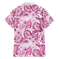 Pink Ribbon Hibiscus Tropical Pattern Family Matching Short Sleeve Bodycon Dress and Hawaiian Shirt Breast Cancer LT01 - Polynesian Pride