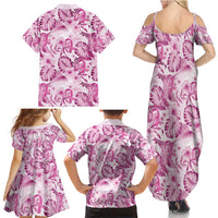 Pink Ribbon Hibiscus Tropical Pattern Family Matching Summer Maxi Dress and Hawaiian Shirt Breast Cancer LT01 - Polynesian Pride