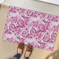 Pink Ribbon Hibiscus Tropical Pattern Rubber Doormat Breast Cancer