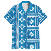 Fiji Masi All Blue Family Matching Off The Shoulder Long Sleeve Dress and Hawaiian Shirt Tapa Pattern LT01 Dad's Shirt - Short Sleeve Blue - Polynesian Pride