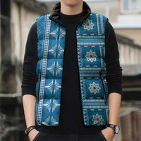 Fiji Masi All Blue Sleeveless Puffer Jacket Tapa Pattern - Polynesian Pride