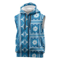 Fiji Masi All Blue Sleeveless Zip Hoodie Tapa Pattern - Polynesian Pride