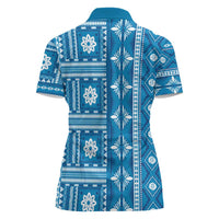 Fiji Masi All Blue Women Polo Shirt Tapa Pattern - Polynesian Pride