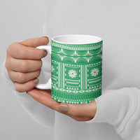 Fiji Masi All Green Ceramic Mug Tapa Pattern - Polynesian Pride