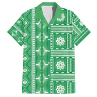 Fiji Masi All Green Family Matching Off The Shoulder Long Sleeve Dress and Hawaiian Shirt Tapa Pattern LT01 Dad's Shirt - Short Sleeve Green - Polynesian Pride