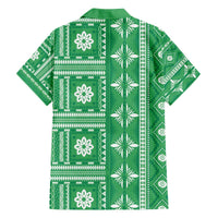 Fiji Masi All Green Family Matching Off The Shoulder Long Sleeve Dress and Hawaiian Shirt Tapa Pattern LT01 - Polynesian Pride